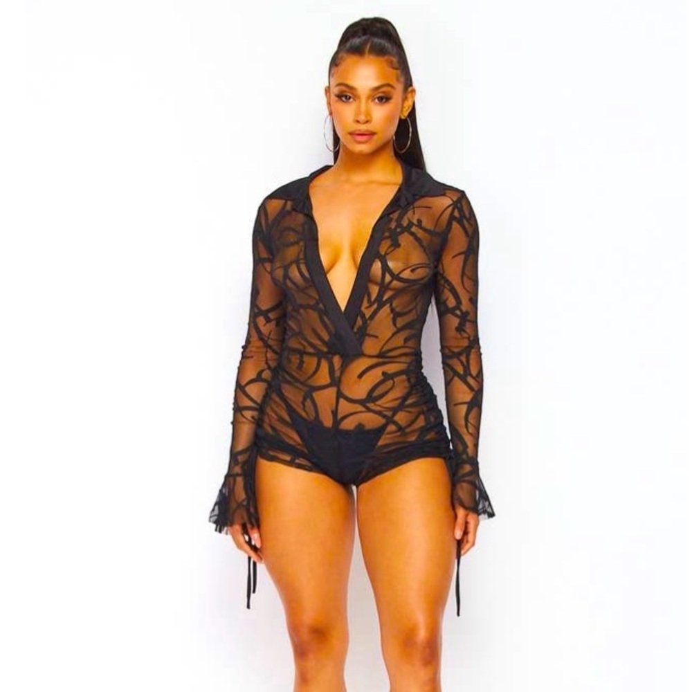 Sheer Mesh Lace Romper